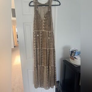 Omika Boho Tiered Maxi Dress in Brown Paisley